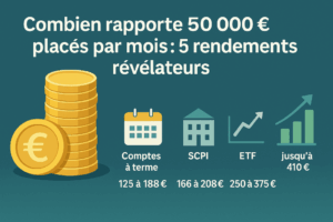 Combien rapporte 50 000 € placés par mois : infographic comparant 5 rendements mensuels
